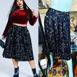 🖤 NWT BLACK CAT WITCHY A-LINE RETRO STYLE MIDI SKIRT L/XL